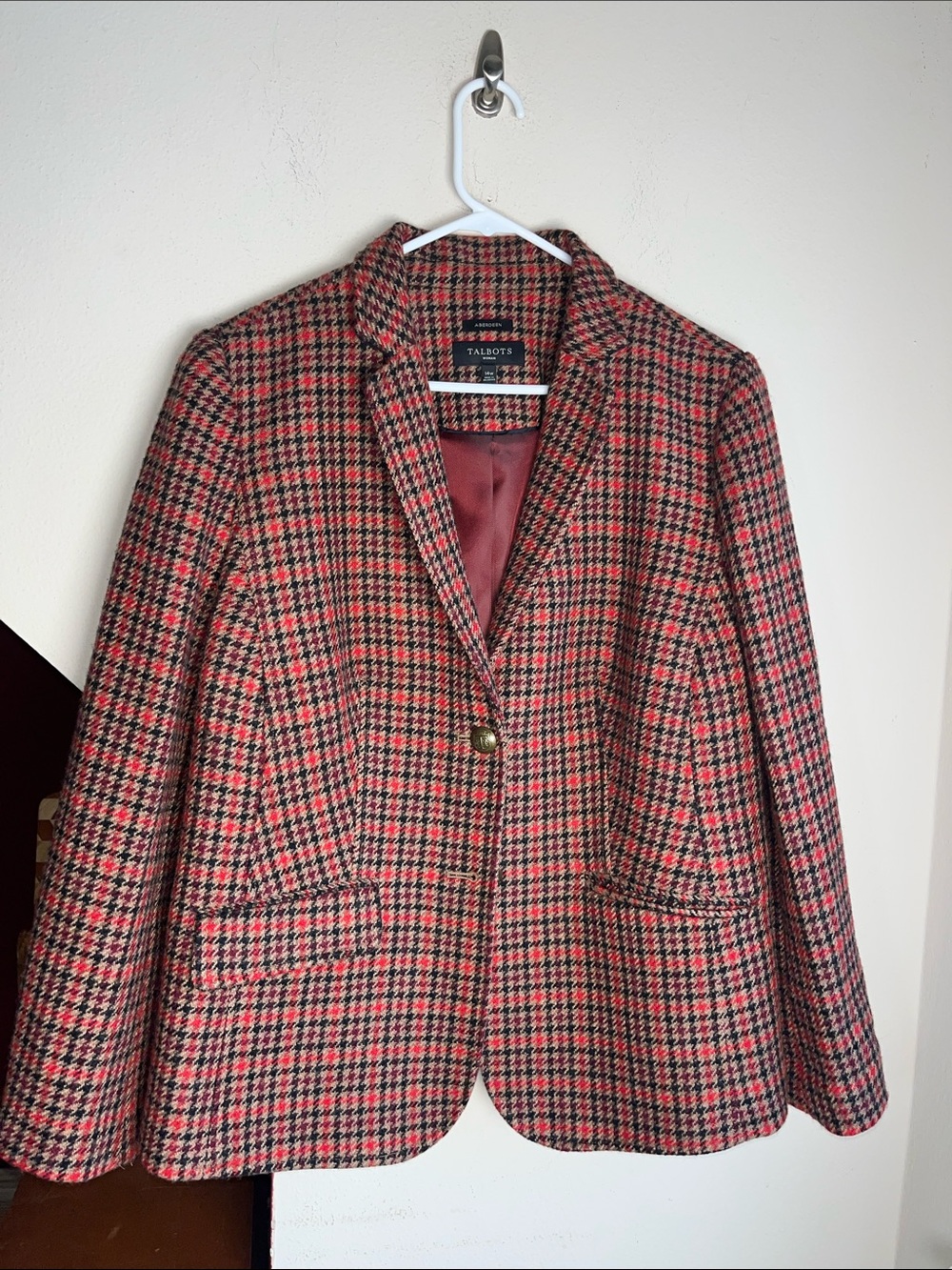 Talbots Red and Black Houndstooth Blazer 14W